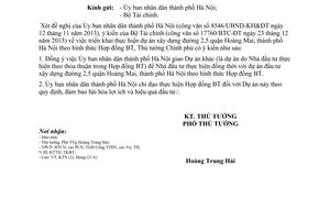 Công văn 04/TTg-KTN năm 2013 dự án xây dựng đường Hoàng Mai Hà Nội theo BT