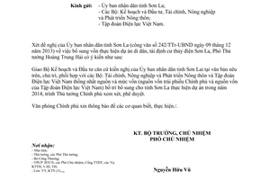 Công văn 120/VPCP-KTN năm 2014 bổ sung vốn dự án di dân tái định cư thủy điện Sơn La