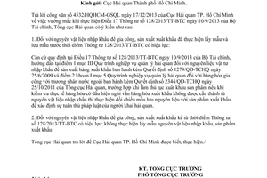 Công văn 143/TCHQ-GSQL 2014 vướng mắc Điều 17 Thông tư 128/2013/TT-BTC