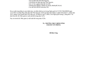 Công văn 06/HĐND đính chính văn bản 21/2013/NQ-HĐND Thái Nguyên 2014