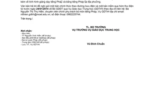 Công văn 116/BGDĐT-GDTrH năm 2014 khảo sát tình hình giảng dạy tiếng Pháp