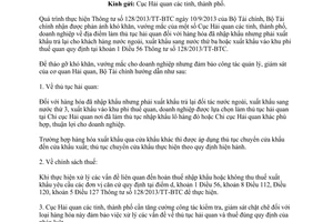 Công văn 438/BTC-TCHQ năm 2014 vướng mắc Điều 56 Thông tư 128/2013/TT-BTC