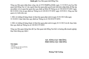Công văn 422/TCHQ-TXNK năm 2014 hướng dẫn thực hiện Thông tư 128/2013/TT-BTC