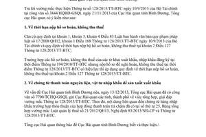 Công văn 571/TCHQ-TXNK năm 2014 trả lời vướng mắc Thông tư 128/2013/TT-BTC