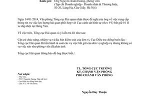 Công văn 636/TCHQ-VP năm 2014 thông tin phóng viên phản ánh hải quan