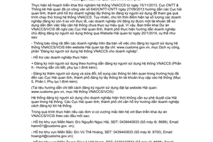Công văn 726/TCHQ-VNACCS năm 2014 đăng ký người sử dụng doanh nghiệp VNACCS VCIS