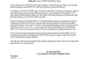 Công văn 577/BCT-CNNg năm 2014 xuất khẩu tinh quặng monazit REO≥57%