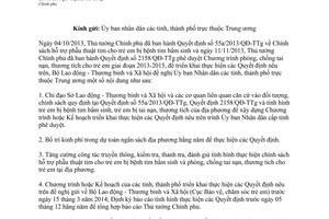 Công văn 182/LĐTBXH-BVCSTE năm 2014 thực hiện 55a/2013/QĐ-TTg 2158/QĐ-TTg