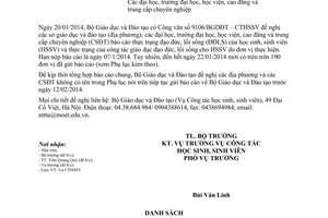 Công văn 404/BGDĐT-CTHSSV năm 2014 nhắc báo cáo thực trạng đạo đức lối sống học sinh sinh viên