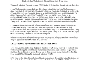 Công văn 336/TCT-TNCN hướng dẫn quyết toán thuế thu nhập cá nhân năm 2013