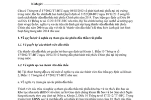 Công văn 1354/BTC-TCNH quyền nghĩa vụ đánh giá thành viên đấu thầu trái phiếu Chính phủ 2014