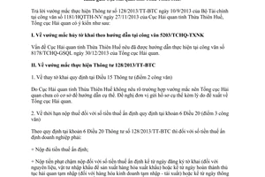 Công văn 1029/TCHQ-TXNK năm 2014 trả lời vướng mắc Thông tư 128/2013/TT-BTC