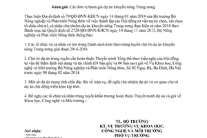 Công văn 460/BNN-KHCN năm 2014 thông báo trúng tuyển chủ trì dự án khuyến nông Trung ương 2014 2016