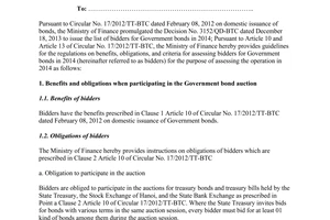Official Dispatch No. 1354/BTC-TCNH obligations benefits assessment of bidders Government bonds 2014