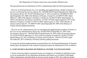 Official Dispatch No. 336/TCT-TNCN guiding the personal income tax finalization in 2013