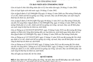 Quyết định 01/2014/QĐ-UBND mức hỗ trợ giống cây trồng vật nuôi thủy sản thiên tai dịch bệnh Đồng Tháp