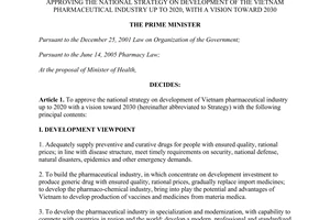 Decision No. 68/QD-TTg the national strategy on development of the Vietnam pharmaceutical industry up to 2020