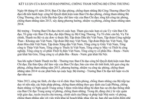 Thông báo 09/TB-BCT năm 2014 kết luận Ban Chỉ đạo phòng chống tham nhũng Bộ Công thương