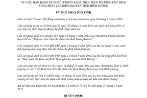 Quyết định 71/QĐ-UBND 2014 thí điểm chế định Thừa phát lại Bình Dương