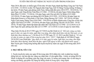 Hướng dẫn 100-HD/BTGTW tuyên truyền kỷ niệm các ngày lễ lớn năm 2014 Ban tuyên giáo