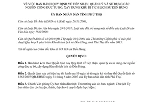 Quyết định 01/2014/QĐ-UBND quản lý sử dụng nguồn công đức xây dựng Khu di tích lịch sử Đền Hùng Phú Thọ