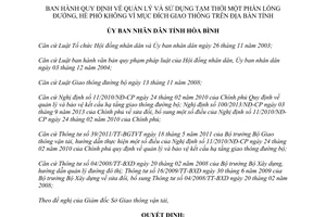 Quyết định 03/2014/QĐ-UBND quản lý lòng đường hè phố không vì mục đích giao thông Hòa Bình