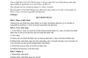 Thông tư 01/2014/TT-BYT chức năng nhiệm vụ tổ chức Khoa Y dược cổ truyền bệnh viện nhà nước