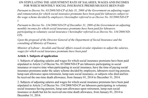 Circular No. 02/2014/TT-BLDTBXH adjustment rate wages incomes social insurance premiums