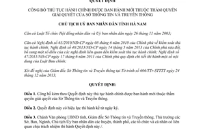 Quyết định 40/QĐ-UBND năm 2014 công bố thủ tục hành chính Sở Thông tin Truyền thông Hà Nam