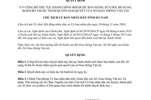 Quyết định 41/QĐ-UBND năm 2014 thủ tục hành chính sở Giao thông Vận tải Hà Nam