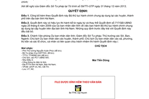 Quyết định 43/QĐ-UBND thủ tục hành chính chung áp dụng tại các huyện thành phố Hà Nam 2014