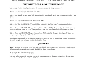 Quyết định 50/QĐ-UBND phân cấp ủy quyền cấp giấy phép xây dựng Kiên Giang 2014