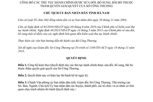 Quyết định 39/QĐ-UBND thủ tục hành chính thuộc thẩm quyền giải quyết của Sở Công Thương Hà Nam