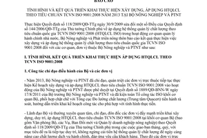 Báo cáo 149/BC-BNN-TCCB năm 2014 tình hình kết quả quản lý chất lượng TCVN ISO 9001:2008