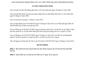 Quyết định 01/2014/QĐ-UBND quy định công tác lưu trữ Bình Dương