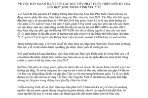 Nghị quyết 05/NQ-CP năm 2014 đẩy mạnh Mục tiêu phát triển Thiên niên kỷ Liên hợp quốc y tế