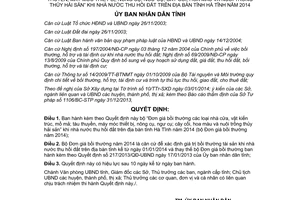 Quyết định 03/2014/QĐ-UBND Đơn giá bồi thường nhà cửa hoa màunuôi trồng thủy hải sản Hà Tĩnh 2014
