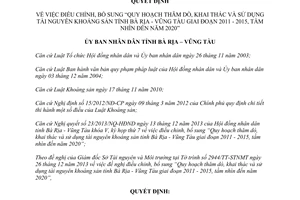 Quyết định 02/2014/QĐ-UBND điều chỉnh Quy hoạch khai thác tài nguyên khoáng sản Bà Rịa