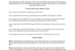Quyết định 01/2014/QĐ-UBND trình tự thủ tục xây dựng ban hành văn bản pháp luật Cà Mau