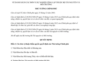 Quyết định 74/QĐ-TTg năm 2014 danh sách đơn vị sự nghiệp công lập Bộ Tài nguyên