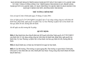 Quyết định 73/QĐ-TTg năm 2014 Kế hoạch triển khai NQ 67 thi hành luật pháp lệnh văn bản hướng dẫn