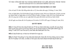 Quyết định 138/QĐ-UBND 2014 thủ tục hành chính sửa đổi Sở Giao thông vận tải Cần Thơ
