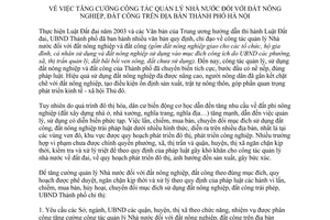 Chỉ thị 04/CT-UBND năm 2014 quản lý nhà nước đất nông nghiệp đất công Hà Nội