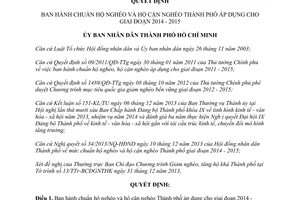 Quyết định 03/2014/QĐ-UBND chuẩn hộ nghèo hộ cận nghèo Hồ Chí Minh áp dụng 2014 2015