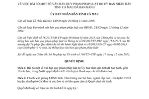 Quyết định 49/QĐ-UBND năm 2014 bãi bỏ văn bản quy phạm pháp luật Ủy ban nhân dân Cà Mau