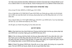 Quyết định 02/2014/QĐ-UBND Chương trình ban hành văn bản quy phạm pháp luật UBND Phú Thọ 2014