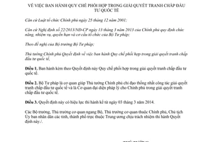 Quyết định 04/2014/QĐ-TTg Quy chế phối hợp giải quyết tranh chấp đầu tư quốc tế