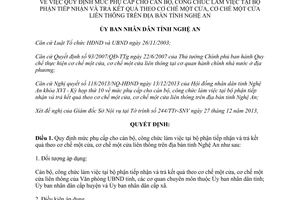 Quyết định 05/2014/QĐ-UBND mức phụ cấp cán bộ bộ phận tiếp nhận trả kết quả Nghệ An