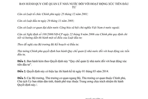Quyết định 03/2014/QĐ-TTg Quy chế quản lý nhà nước xúc tiến đầu tư