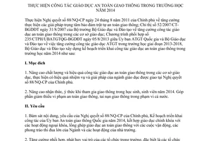 Kế hoạch 19/KH-BGDĐT năm 2014 giáo dục an toàn giao thông trong trường học